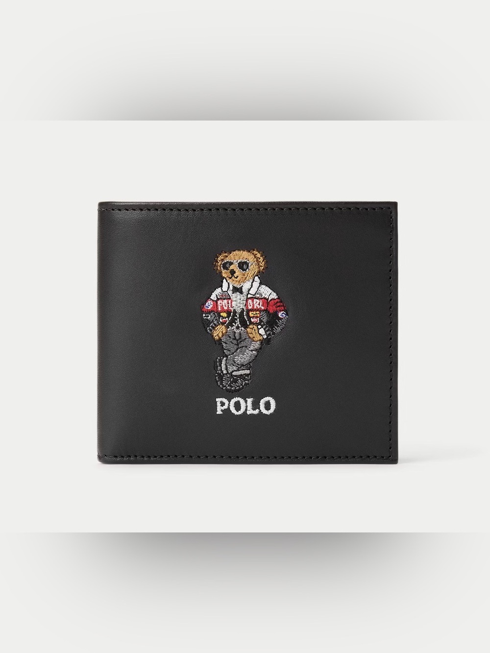 Polo Ralph Lauren Black TUXEDO RACING JACKET BEAR Leather Double Billfold Wallet